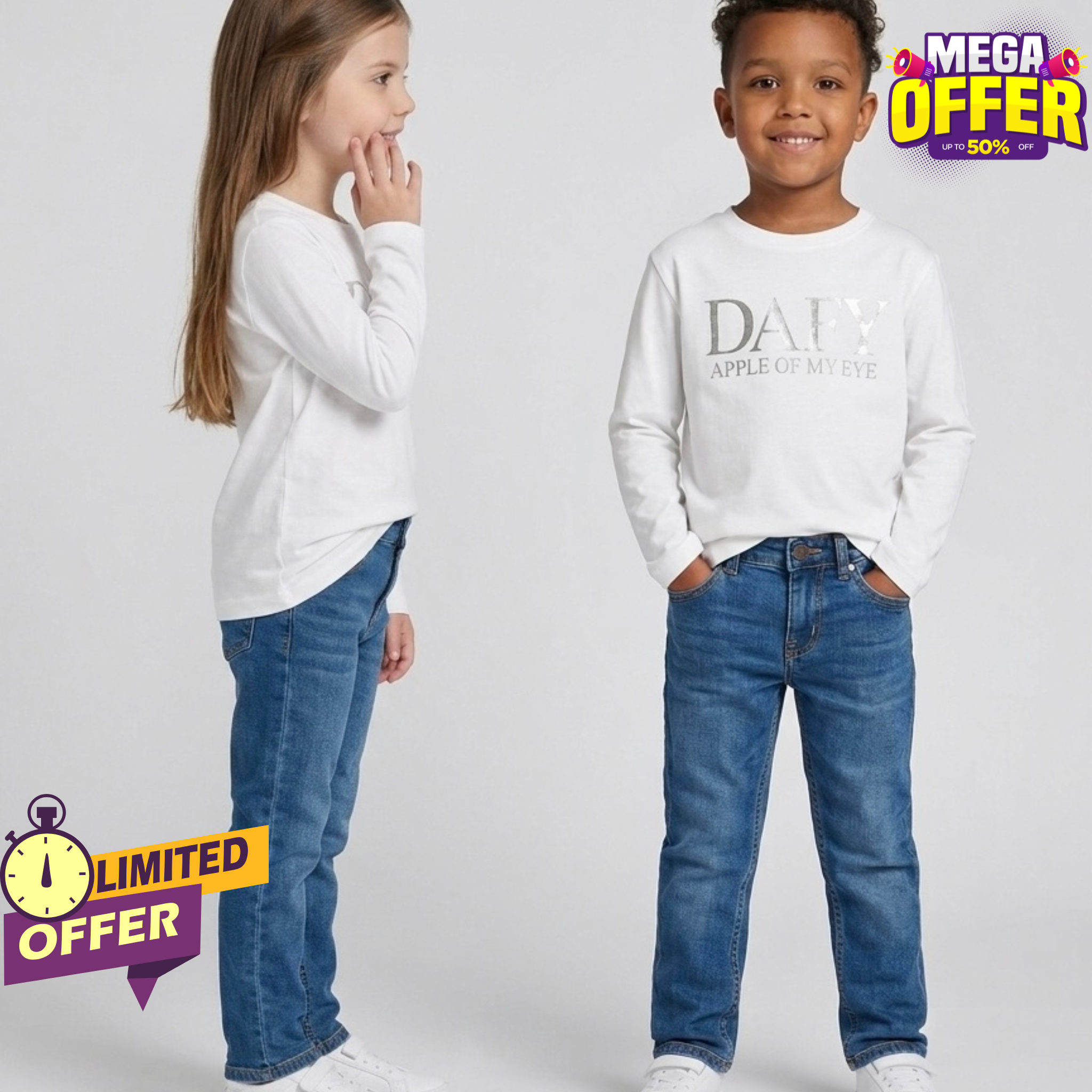 "Dafy" T-Shirt for Boys and Girls – White "